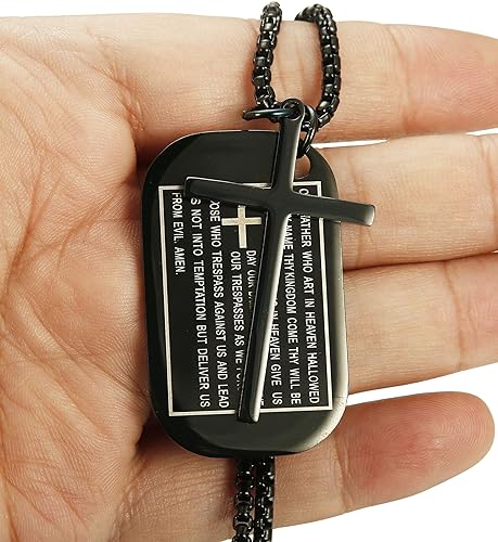 Jstyle Stainless Steel Dog Tags Cross Necklaces for Men Prayer Cross Necklace Military Rolo Chain 3mm 24 Inch