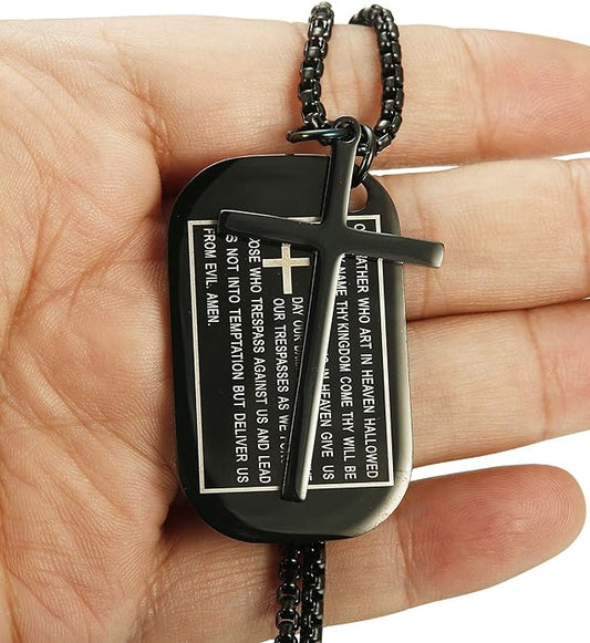 Jstyle Stainless Steel Dog Tags Cross Necklaces for Men Prayer Cross Necklace Military Rolo Chain 3mm 24 Inch