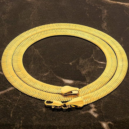 LIFETIME JEWELRY 7mm Flexible Herringbone Chain Necklace 24k Real Gold Plated 18 inches