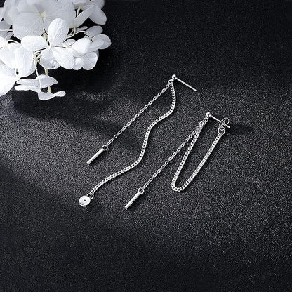 SLUYNZ Solid 925 Sterling Silver Bar Dangle Earrings for Women Teen Girls Minimalist Dangle Earrings Threader Chain