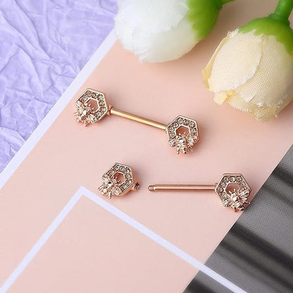 Melighting Dainty Bee Nipple Rings 14G Surgical Steel 316L 2pcs Nipple Barbell CZ Nipple Piercing Jewelry Nipple Ring for Women Body Piercing Jewelry 14mm