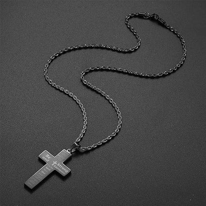 Bible Verse Cross Necklace for Men, Stainless Steel Cross Pendant Rope Chain Necklace Gifts for Boys