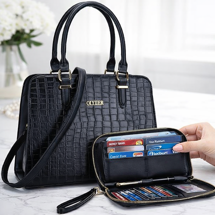 Qiyuer Satchel Purses For Women Top Handle Bag Purse And Wallet Set Work Tote Bags 2pcs