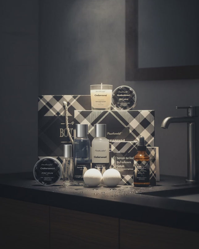 PEARLWORLD Bath Set with Ocean Scented Spa Gifts for Men, Christmas Birthday Self Skin Care Set for Men, Spa Gift Baskets for Him, 12Pcs Men's Spa Kit Gifts for Father's Day Bath Spa