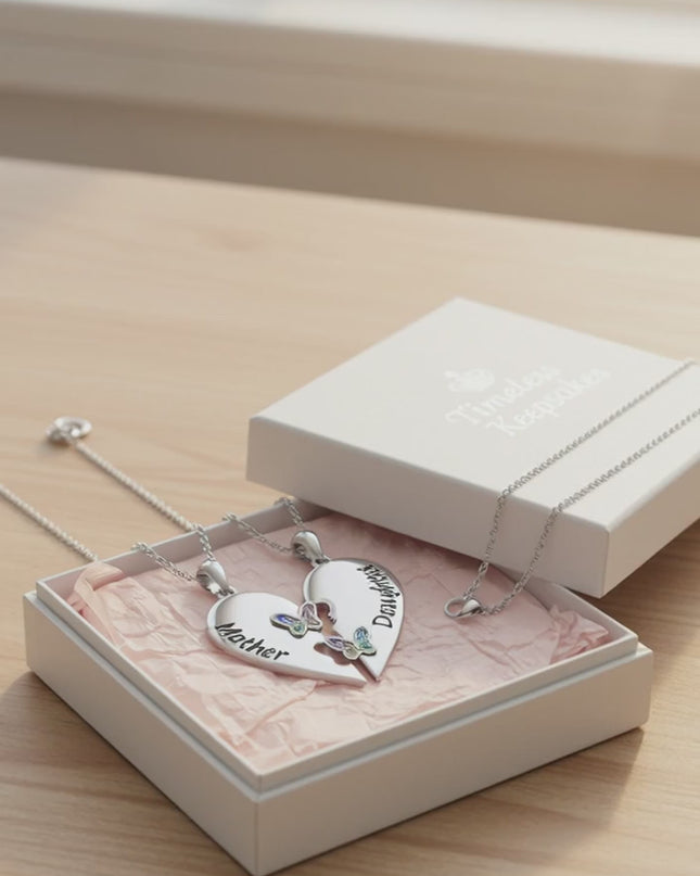 DAOCHONG Mothers Day Gifts S925 Sterling Silver Mother Daughter Granddaughter Family Heart Pendant Necklace Jewelry from Dad Mom Grandmother Son Birthday
