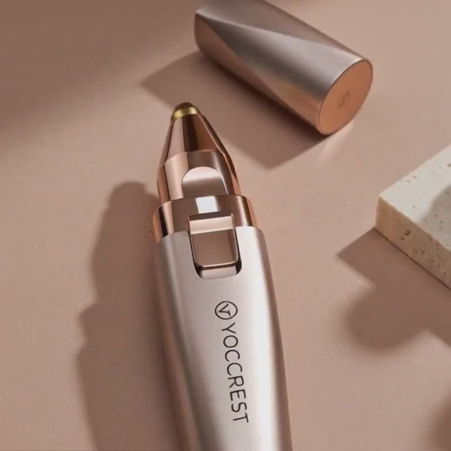 Eyebrow & Facial Trimmer: 2 in1 Rechargeable Facial Hair Removal & Eyebrow Shaver - Body Razor with Built-in LED Light (Rose Gold)