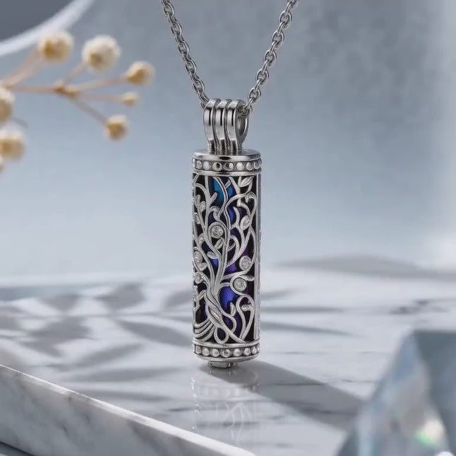 shajwo Cylinder Cremation Jewelry Tree of Life Urn Ashes Necklace for Women Vial Cremation Ash Pendant Loved One Memorial Jewelry