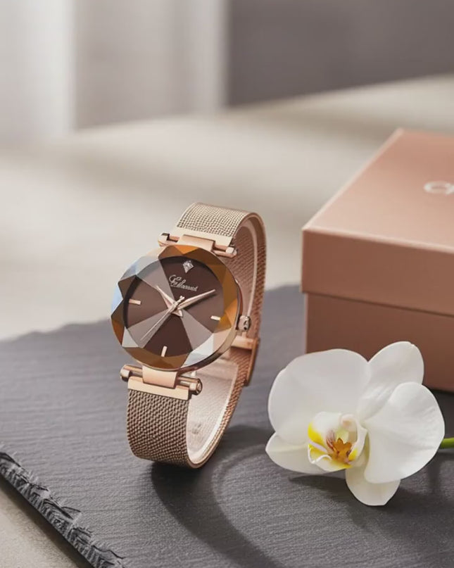 MASTOP Fashion Women Rose Gold Watch Japan Quartz Stainless Steel Magnetic Mesh Band Waterproof Ladies Watches