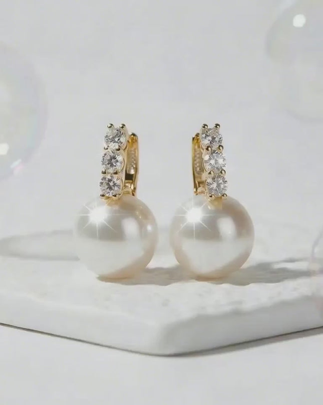 14K Gold Convertible Pearl Earrings for Women, Lightweight White Shell Pearl