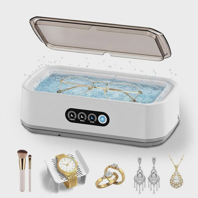 Ultrasonic Jewelry Cleaner Machine: 49KHz Ultrasonic Cleaner with 3 Cleaning Modes for Jewelry,Glasses,Rings,Watch Strap,Dentures,Retainers,Coins,Earring,650ML 304 Stainless Steel Tank(White)