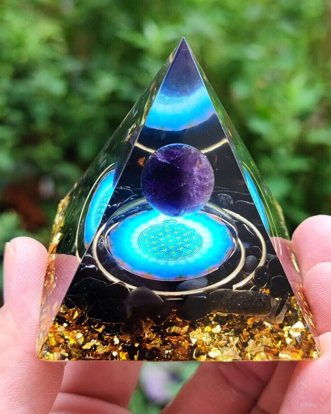 Orgone Pyramid Natural Amethyst Crystal Sphere Obsidian Orgonite Pyramid