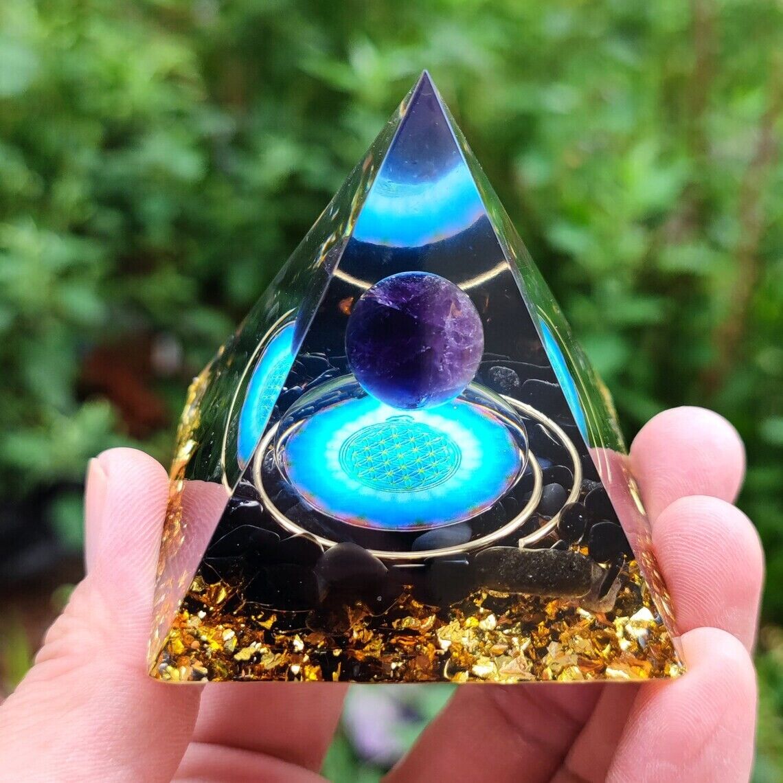 Orgone Pyramid Natural Amethyst Crystal Sphere Obsidian Orgonite Pyramid