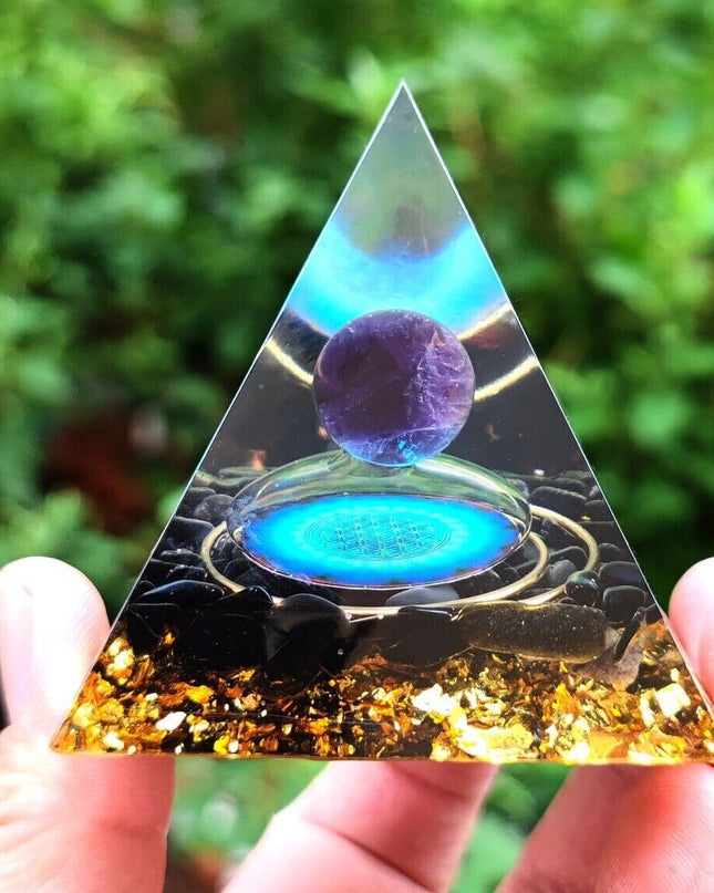 Orgone Pyramid Natural Amethyst Crystal Sphere Obsidian Orgonite Pyramid
