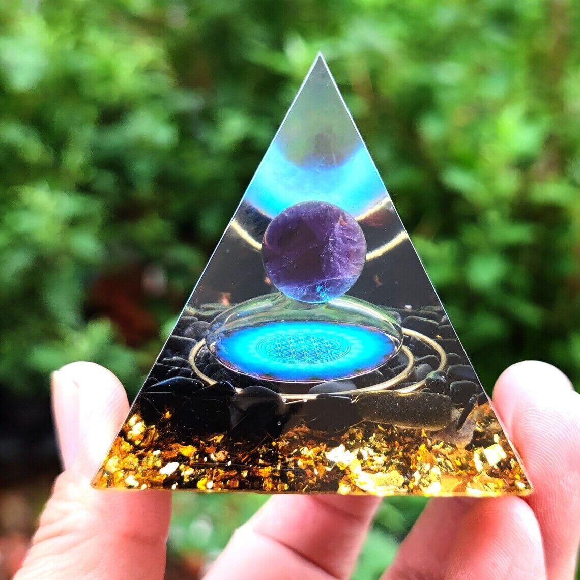 Orgone Pyramid Natural Amethyst Crystal Sphere Obsidian Orgonite Pyramid