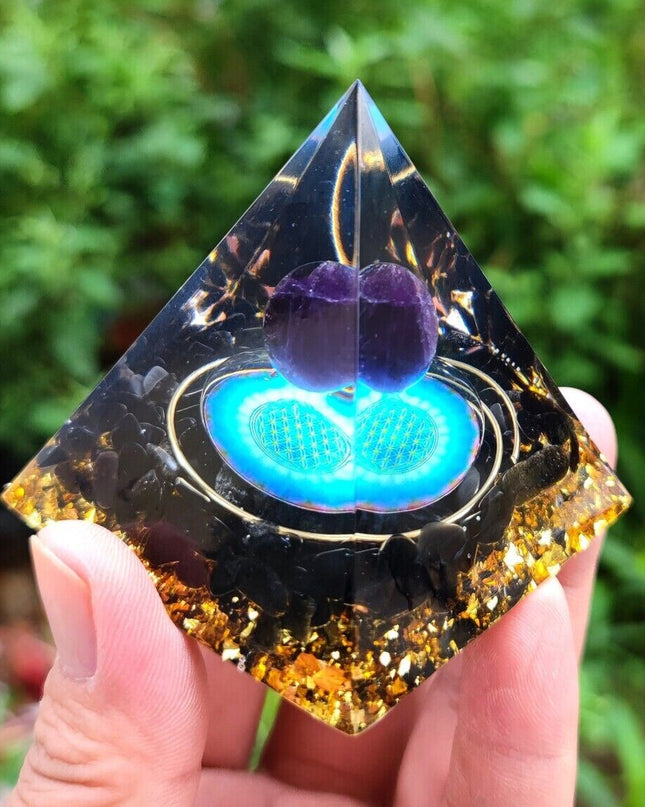 Orgone Pyramid Natural Amethyst Crystal Sphere Obsidian Orgonite Pyramid