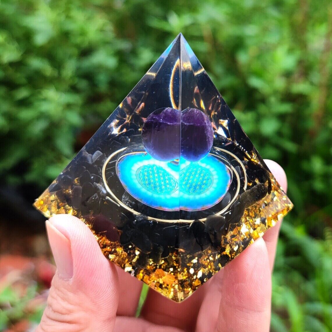 Orgone Pyramid Natural Amethyst Crystal Sphere Obsidian Orgonite Pyramid