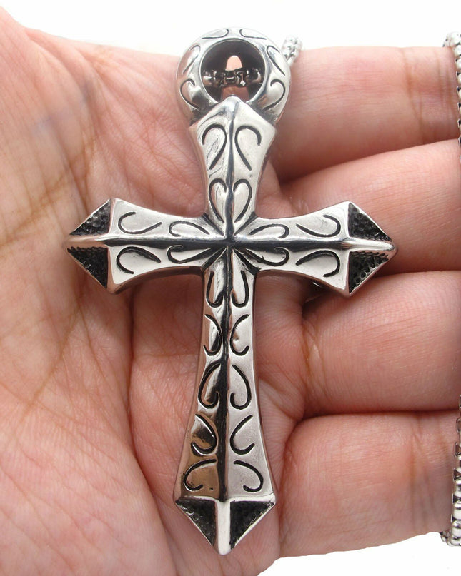 Men's Large Egyptian Ankh Cross Pendant Necklace For Men Stainless Steel