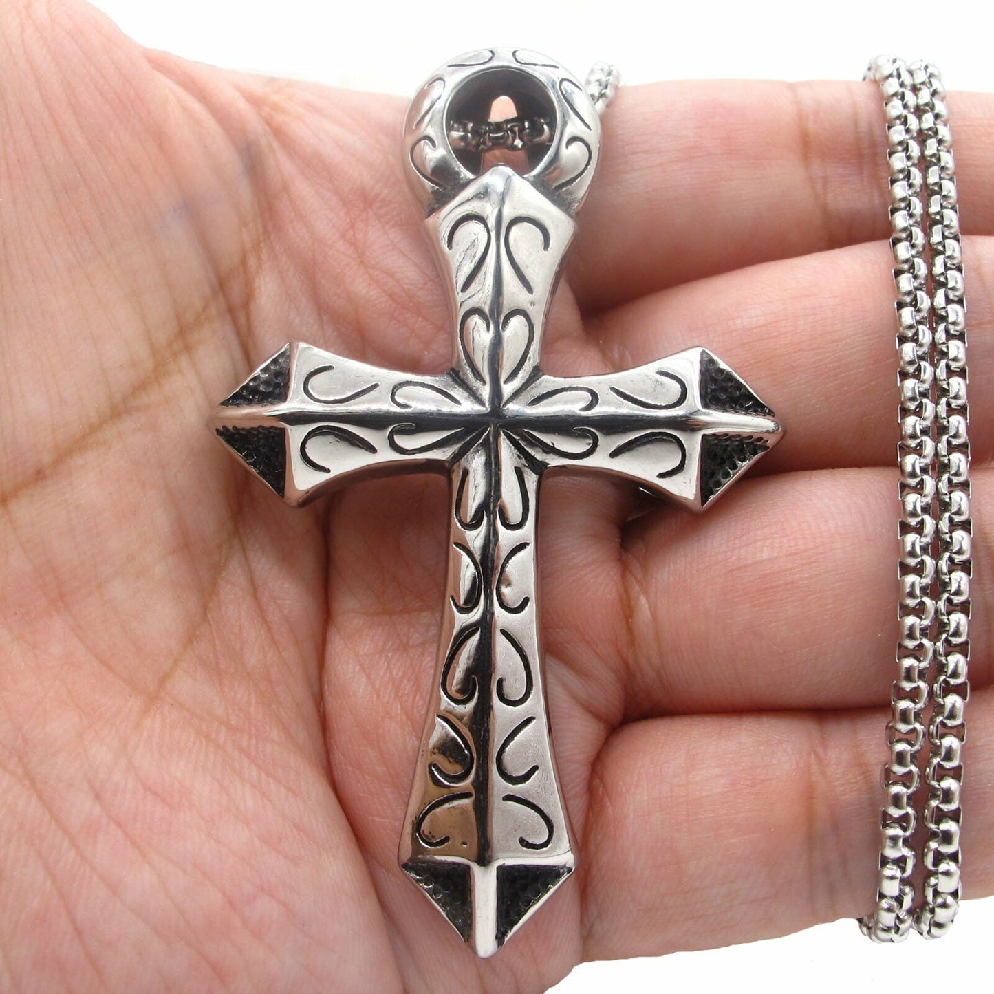 Men's Large Egyptian Ankh Cross Pendant Necklace For Men Stainless Steel