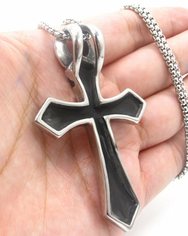 Men's Large Egyptian Ankh Cross Pendant Necklace For Men Stainless Steel