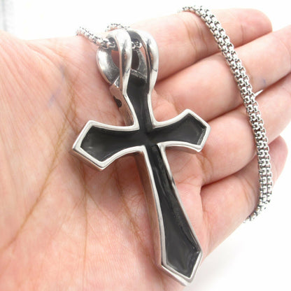 Men's Large Egyptian Ankh Cross Pendant Necklace For Men Stainless Steel