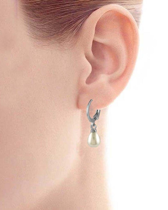 925 Sterling Silver Drop Hook Lever Back Freshwater Pearls Earrings 8MM