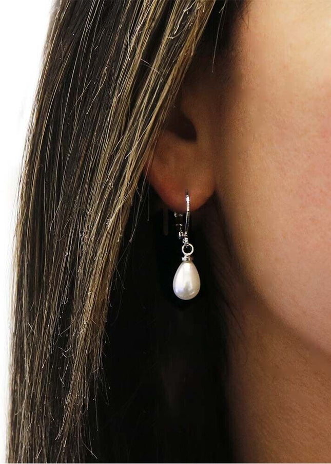 925 Sterling Silver Drop Hook Lever Back Freshwater Pearls Earrings 8MM
