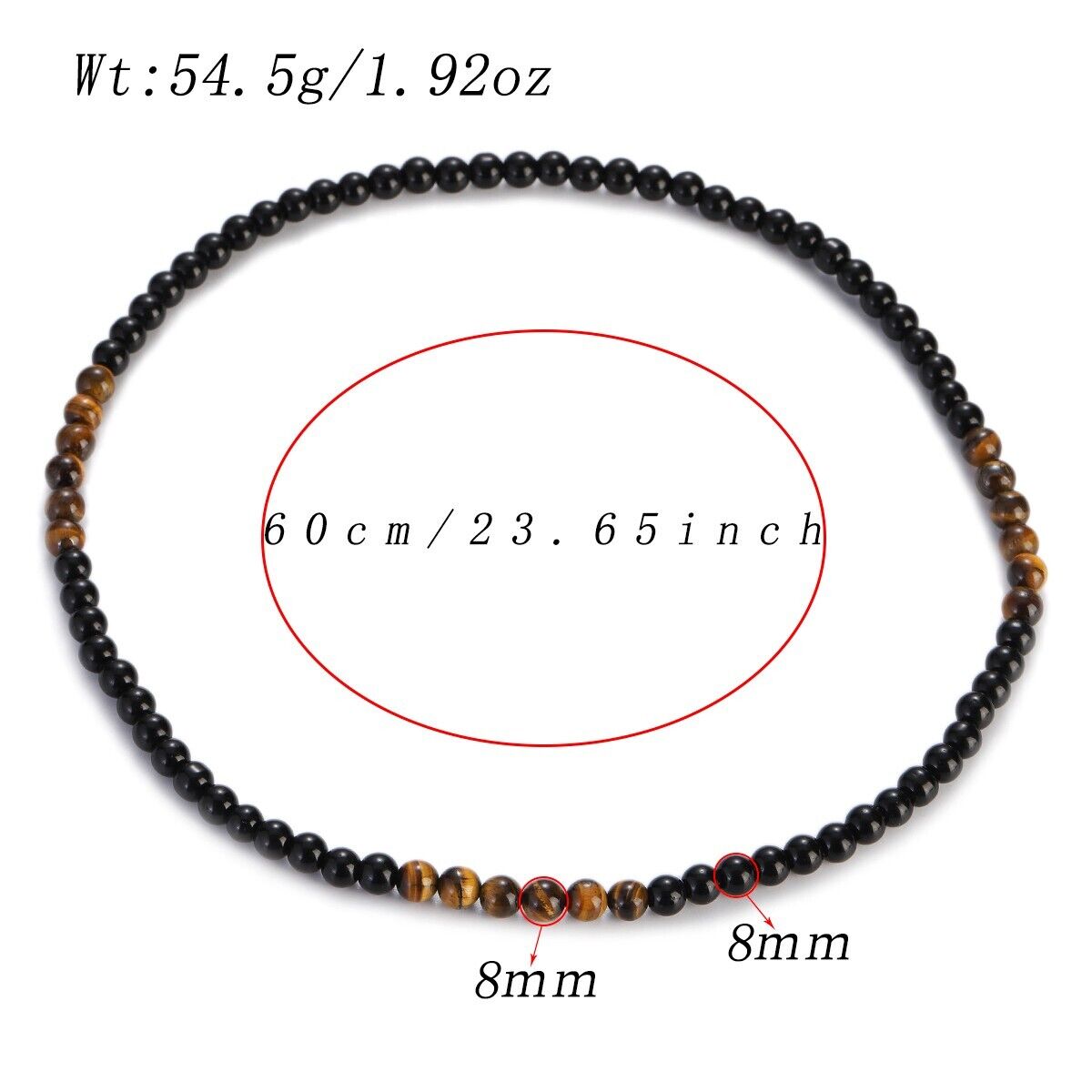 Men's Beads Necklace Black Obsidian Tiger Eye Stone Healing Chakra Necklace 24''