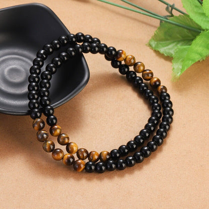 Men's Beads Necklace Black Obsidian Tiger Eye Stone Healing Chakra Necklace 24''