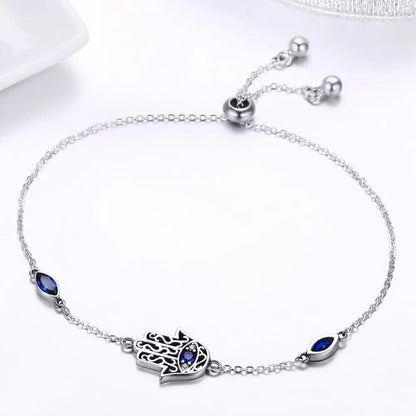 Hamsa Hand Bracelet / Evil Eye Bracelet 925 Sterling Silver / Cubic Zirconia