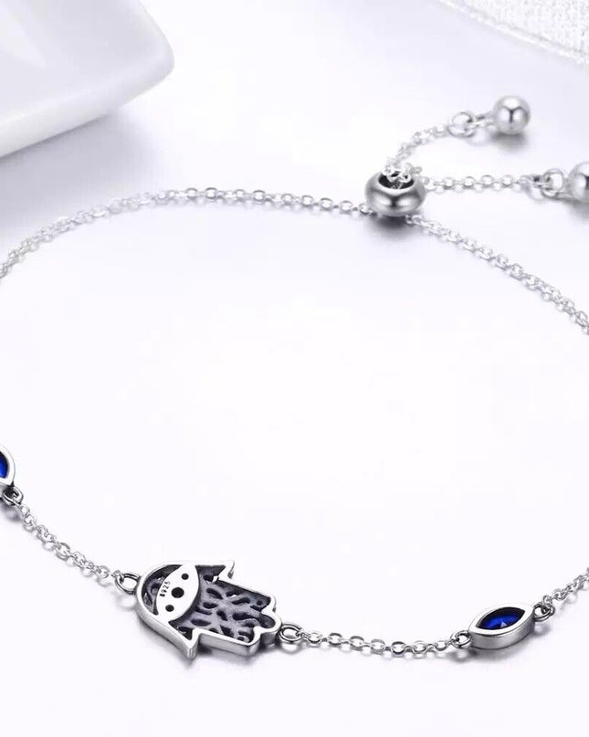 Hamsa Hand Bracelet / Evil Eye Bracelet 925 Sterling Silver / Cubic Zirconia