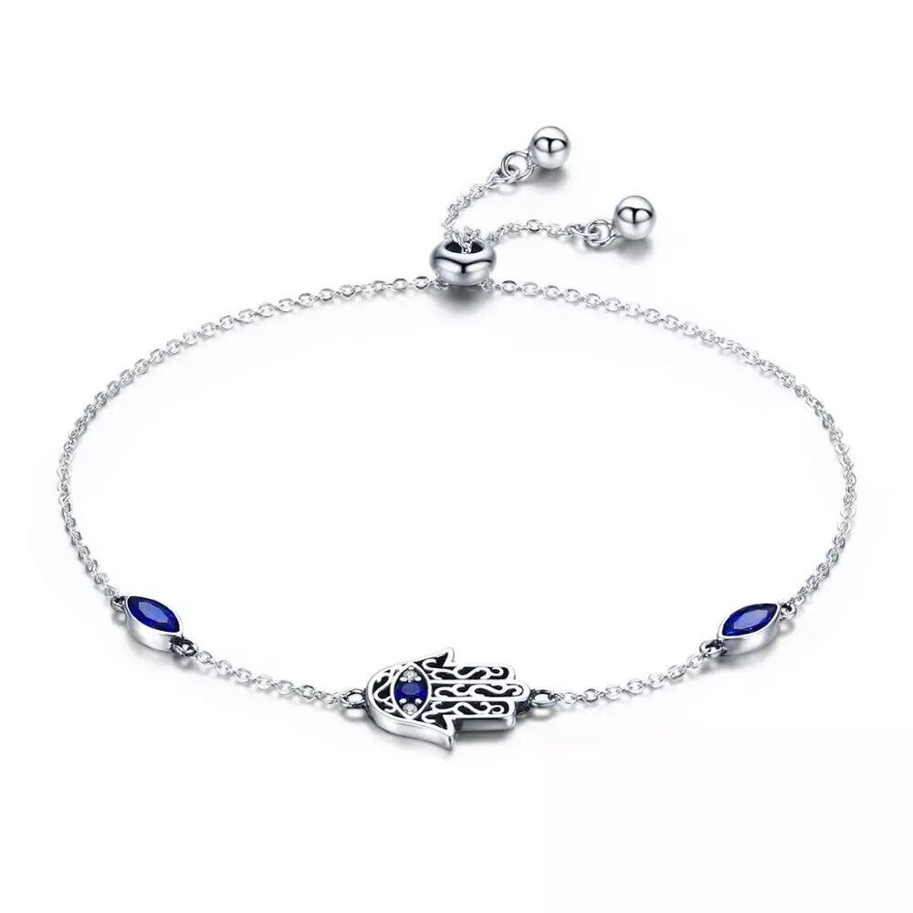 Hamsa Hand Bracelet / Evil Eye Bracelet 925 Sterling Silver / Cubic Zirconia