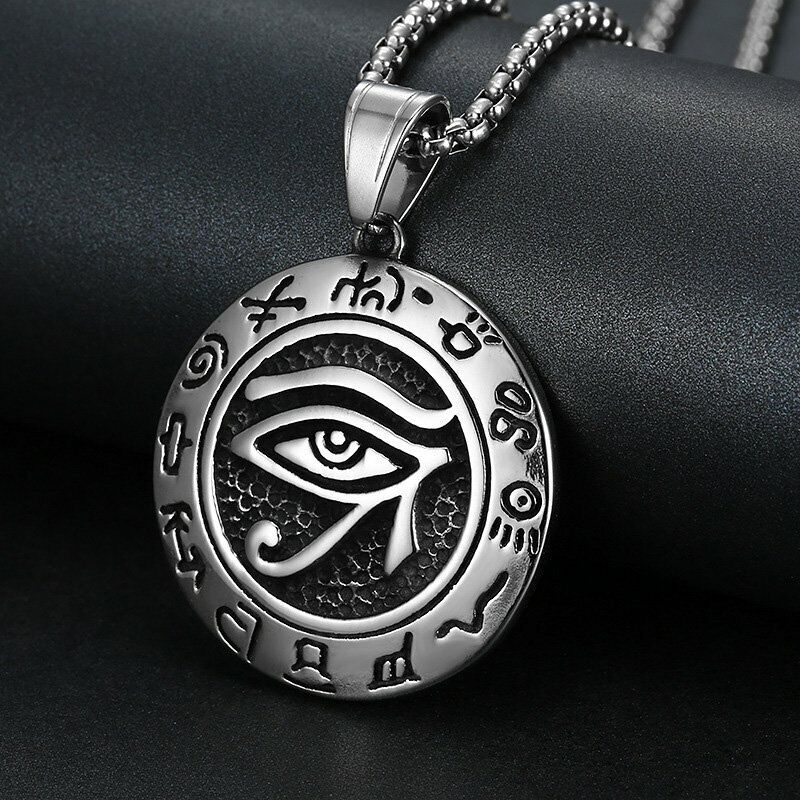 Egyptian Pharaoh Eye of Horus Ra Pendant Necklace Stainless Steel Jewelry