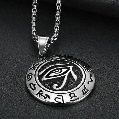 Egyptian Pharaoh Eye of Horus Ra Pendant Necklace Stainless Steel Jewelry