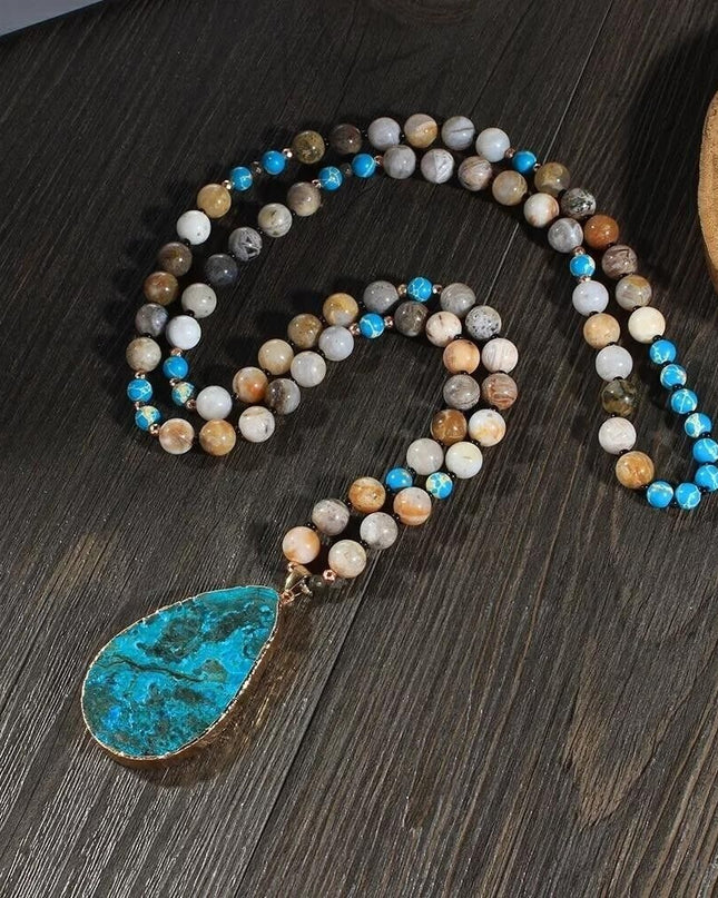 Natural Amazonite Jasper Stone Beaded Necklace Raw Turquoise Pendant