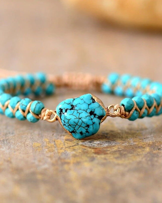 Natural Turquoise Healing Reiki Handmade Women Blue Chakra Bracelet