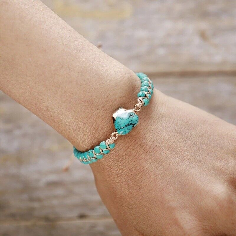 Natural Turquoise Healing Reiki Handmade Women Blue Chakra Bracelet