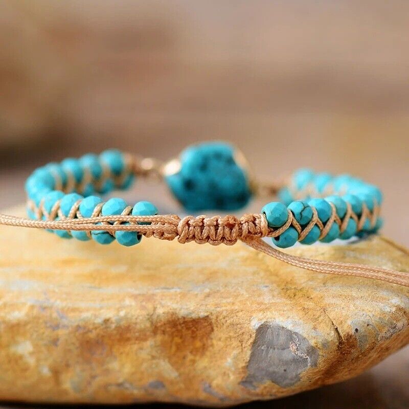 Natural Turquoise Healing Reiki Handmade Women Blue Chakra Bracelet