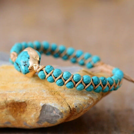 Natural Turquoise Healing Reiki Handmade Women Blue Chakra Bracelet