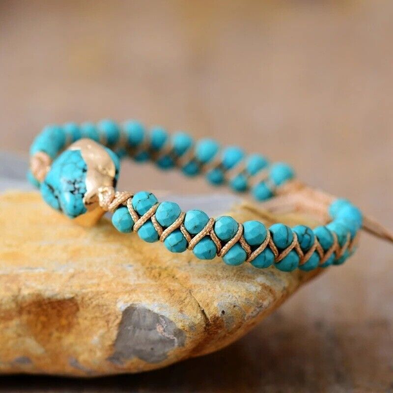 Natural Turquoise Healing Reiki Handmade Women Blue Chakra Bracelet