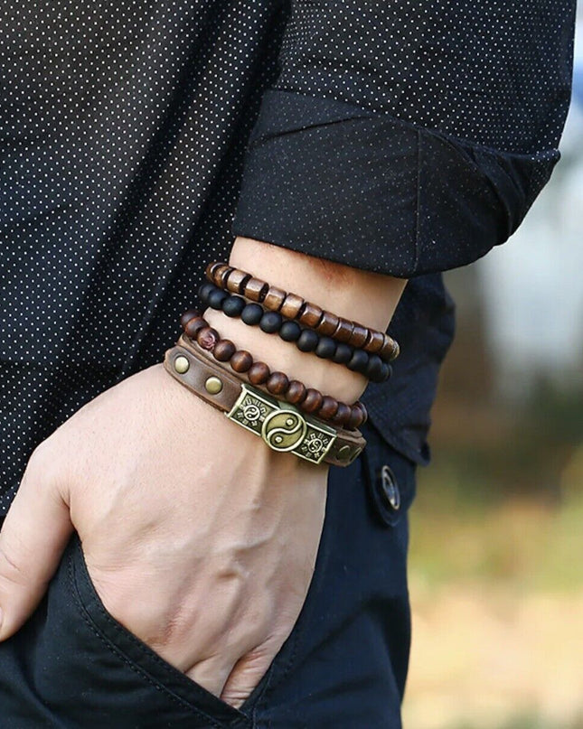 4pcs Bracelet Set for Men ,Women , Leather Tribal Beaded Cuff Wristband