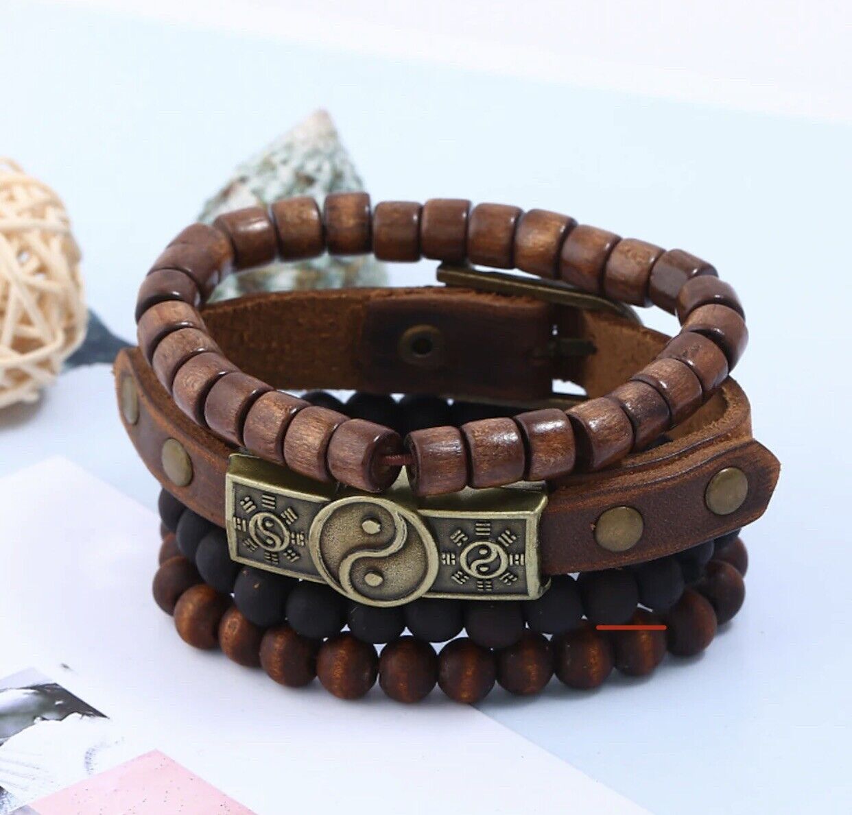 4pcs Bracelet Set for Men ,Women , Leather Tribal Beaded Cuff Wristband