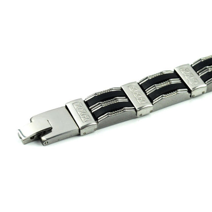 21' Black Silicone Silver Stainless Steel Chain Wristband Bracelet for Men Fashion