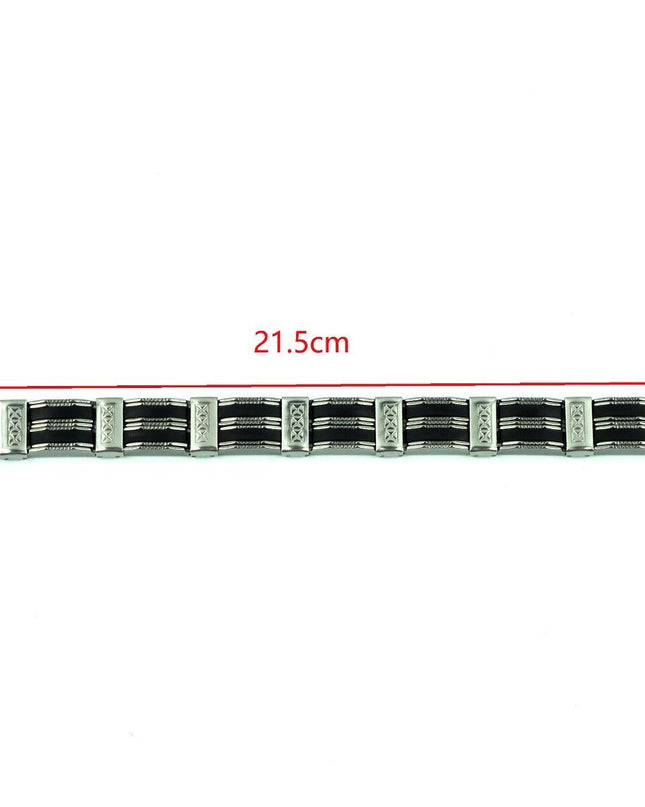 21' Black Silicone Silver Stainless Steel Chain Wristband Bracelet for Men Fashion
