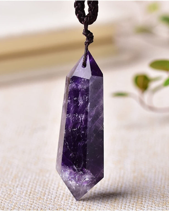 Natural Amethyst Stone Pendant Purple Crystal Point Charm Necklace Adjustable