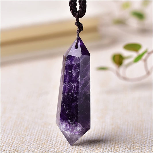 Natural Amethyst Stone Pendant Purple Crystal Point Charm Necklace Adjustable