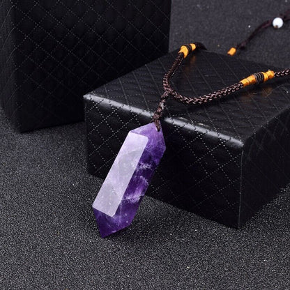 Natural Amethyst Stone Pendant Purple Crystal Point Charm Necklace Adjustable