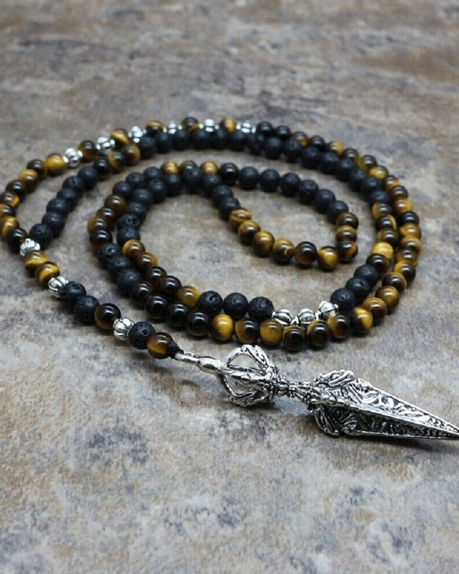 6MM Tiger Eye Beads Lava Rock Stone Necklace Handmade Men Beads Pendant