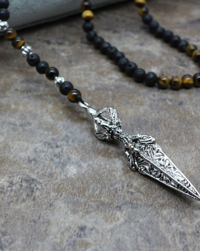 6MM Tiger Eye Beads Lava Rock Stone Necklace Handmade Men Beads Pendant