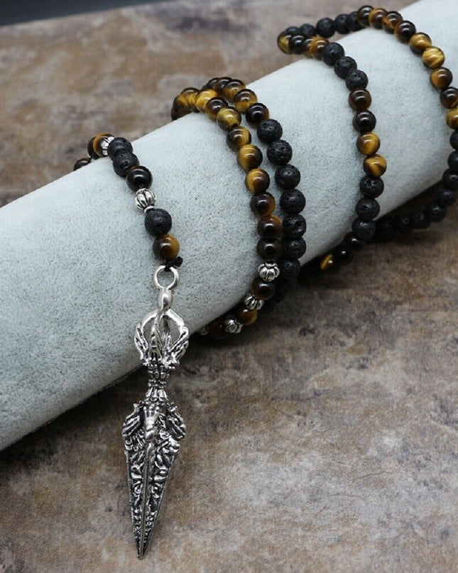 6MM Tiger Eye Beads Lava Rock Stone Necklace Handmade Men Beads Pendant