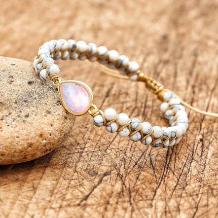 Natural Howlite Stone Braided Bracelet Opal Gemstone Teardrop Charm Bracelet